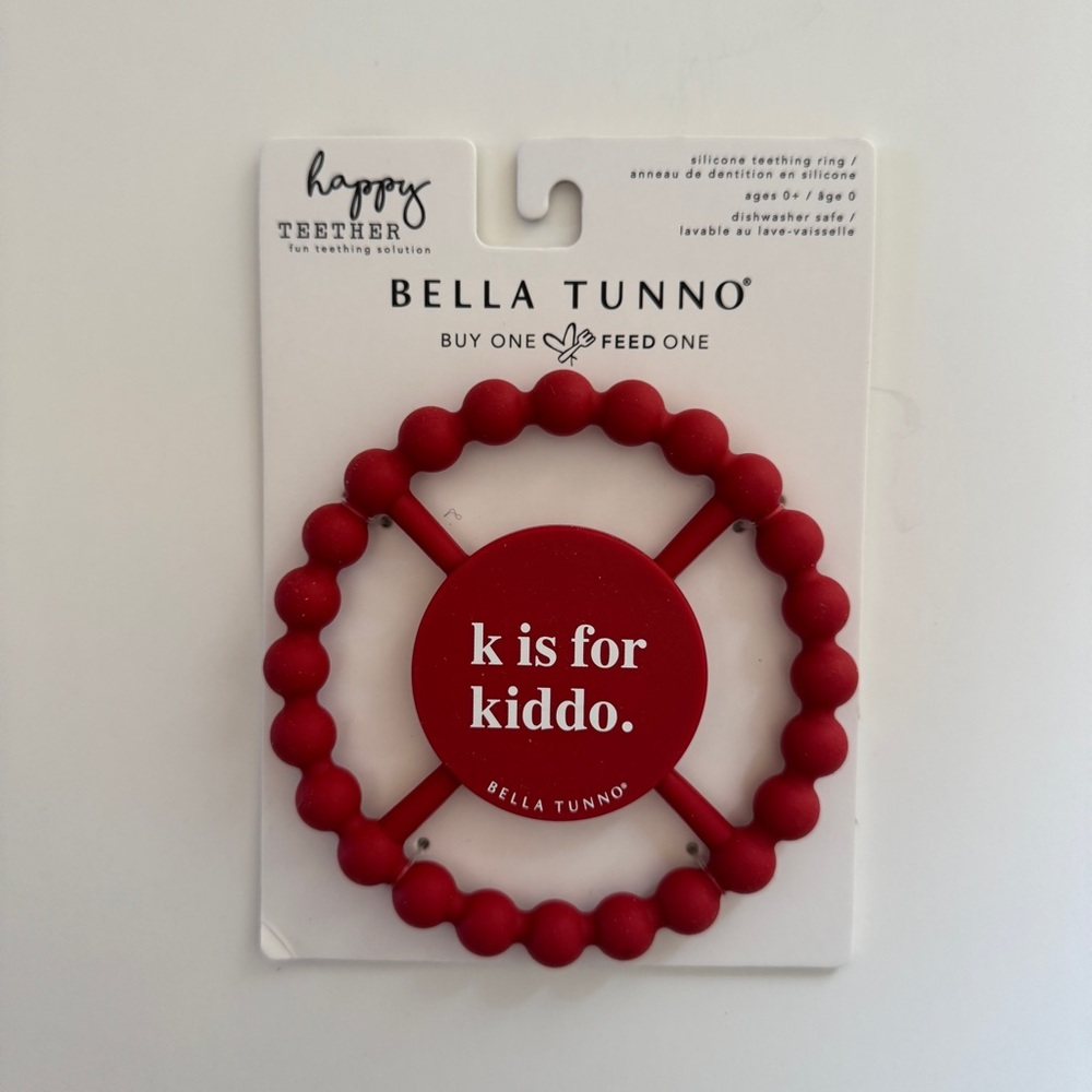 NEW Bella Tunno Red Teether Ring “K is for Kiddo” Easy Grip Dishwasher Safe